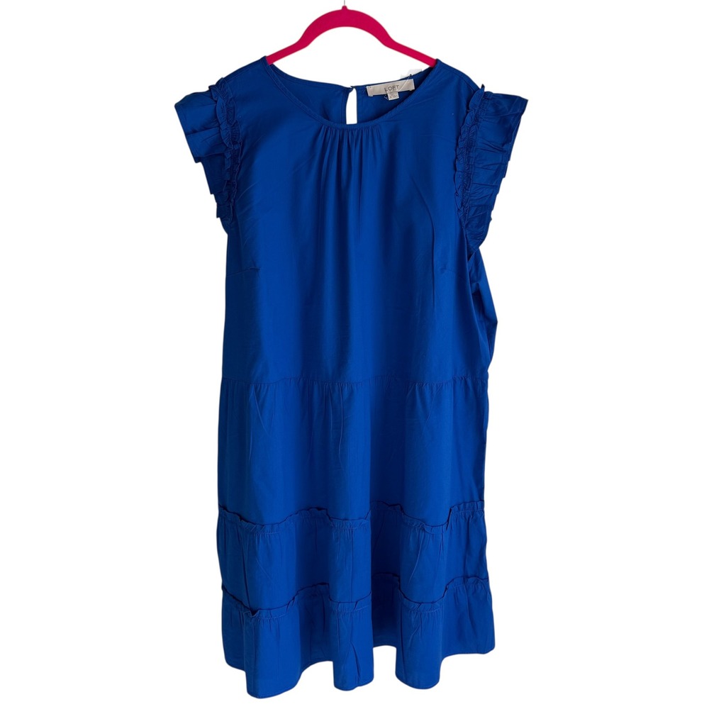 NWT LOFT Royal Blue Ladies Short Ruffled Sleeve Tiered Dress, XL